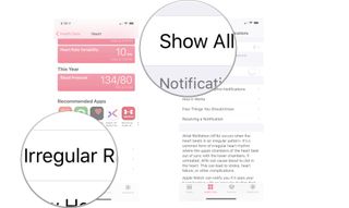 To view irregular rhythm notification data on the Health app for iPhone, open the Health app, tap the Browse tab, then choose Heart. Scroll down, tap irregular rhythm notification, then select Show All Data.