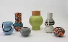 Collection of ceramics featuring Rachel Comey's designs
