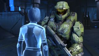 Master Chief speaking to Cortana in Halo Infinite