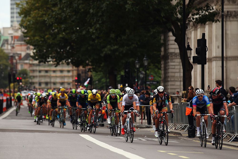 The peloton in action during the final stage of the 2015 Tour of Britain in London.