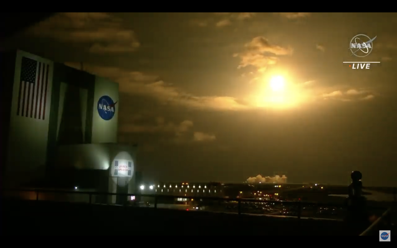 Crew-2 launches nearby the VAB at NASA's Kennedy Space Center.
