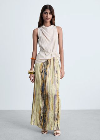 MANGO, Long Satin Textured Skirt - Women | Mango United Kingdom