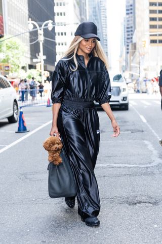 Ciara carries her dog in a jumbo birkin bag in New York City