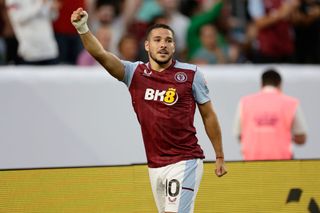 Emi Buendía #10 of Aston Villa celebrates after scoring a goal in the second half during a Premier League Summer Series match between Aston Villa and Newcastle United at Lincoln Financial Field on July 23, 2023 in Philadelphia, Pennsylvania.