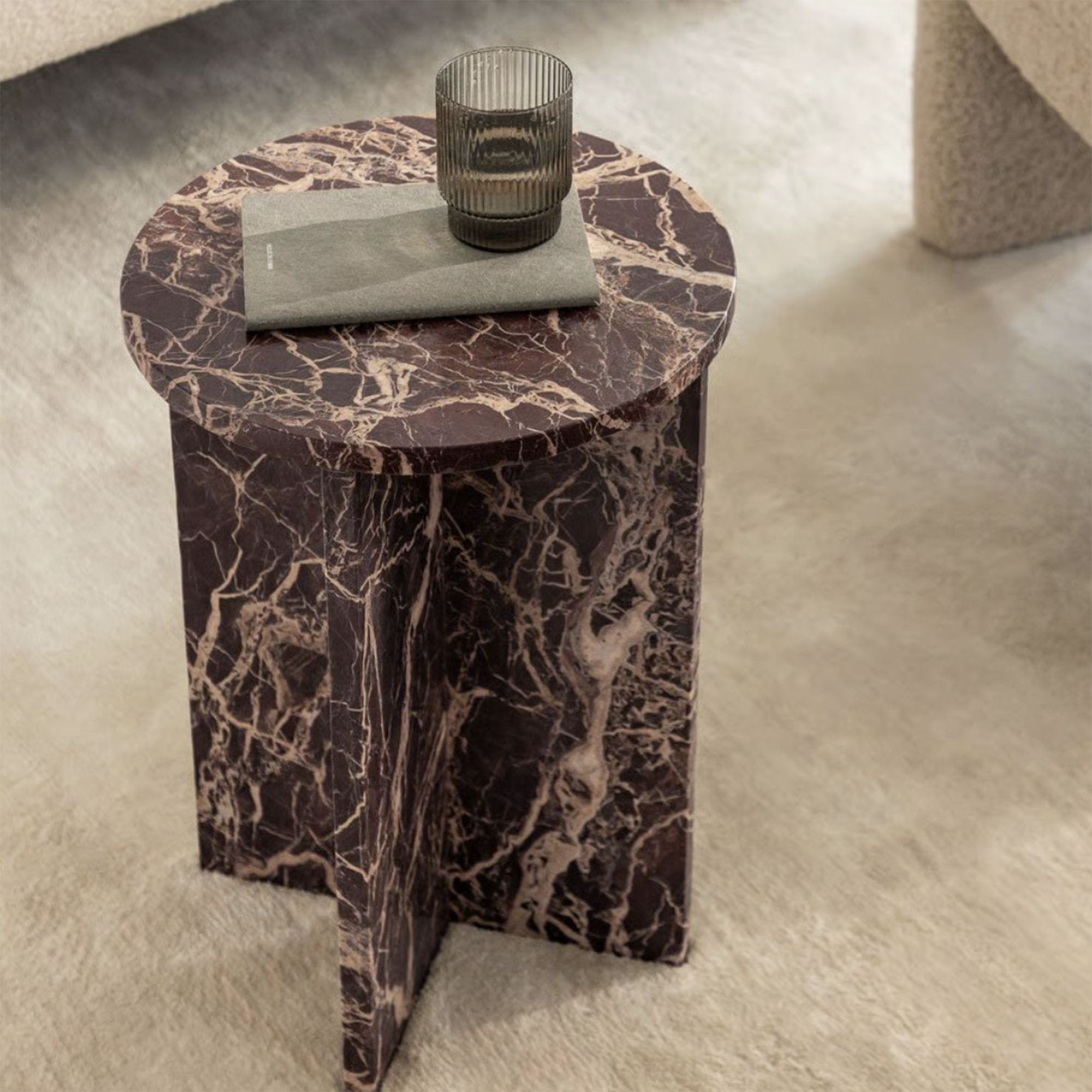 red marble end table