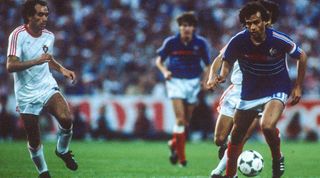 France's Michel Platini during the Semi-Final of the UEFA EURO 1984 Soccer match, France vs Portugal at Stade-Velodrome in Marseille, France on June 23rd, 1984. France won 3-2. Photo by Henri Szwarc/ABACAPRESS.COM