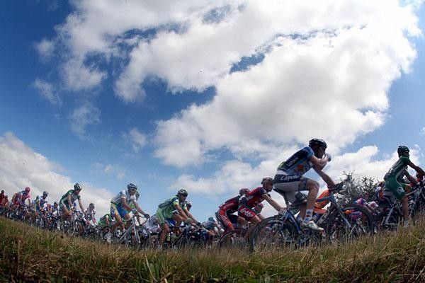 The peloton rides along