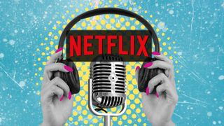 Netflix logo with a podcast background