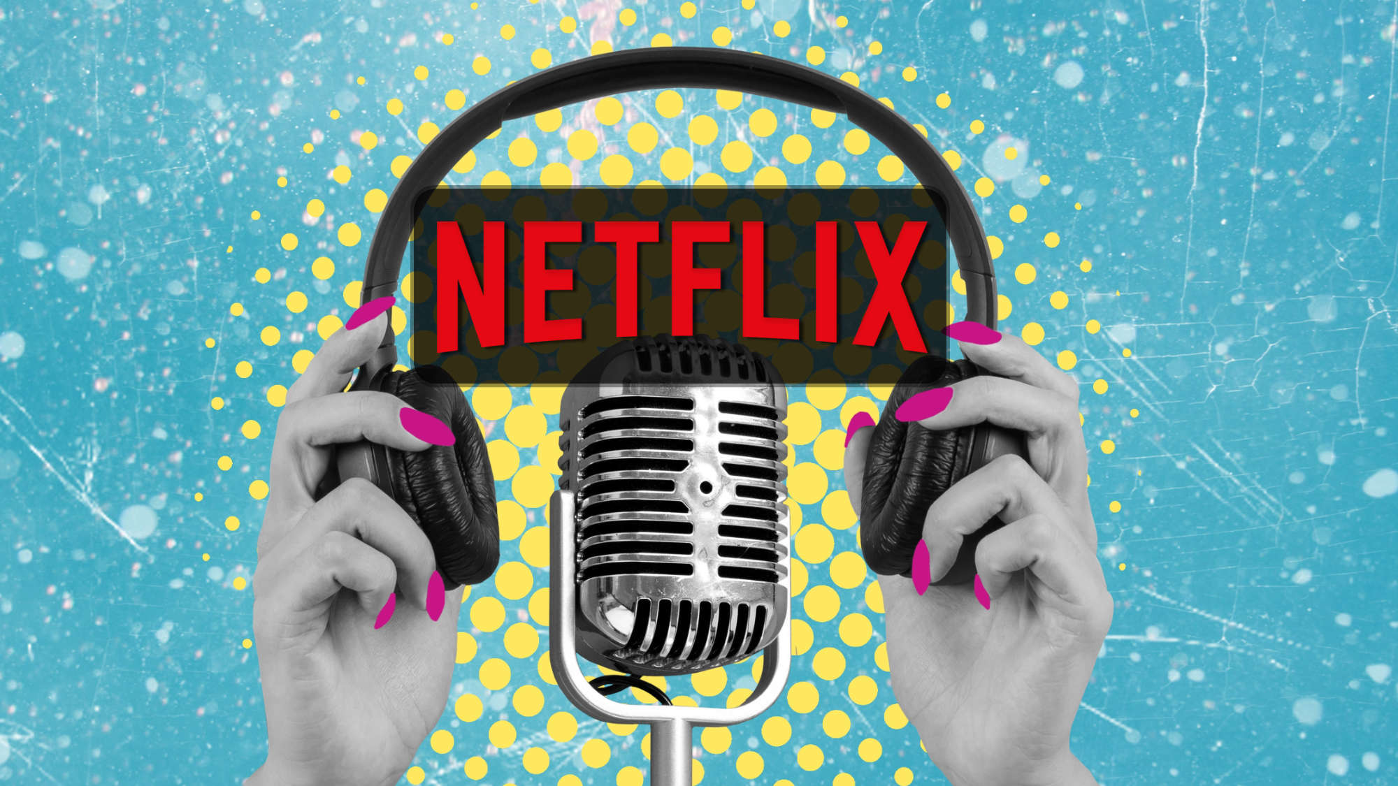 Netflix logo with a podcast background