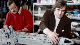 Special effects, model-making legend and designer of the Eagle transport, Brian Johnson (right)