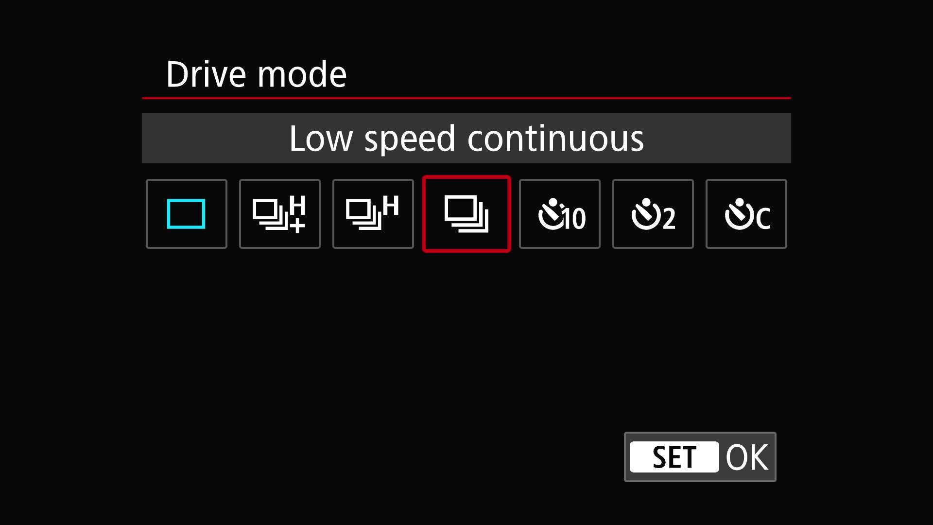 Canon menu screens high speed cont shooting