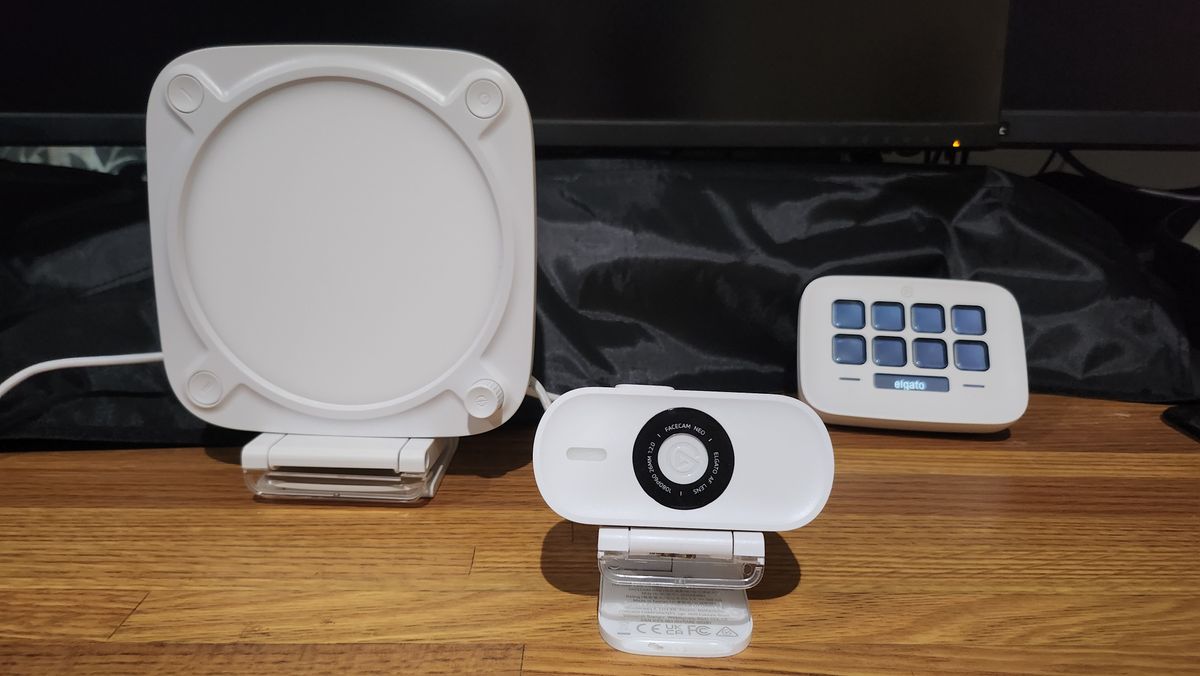 Elgato Facecam Neo set up on a desk.