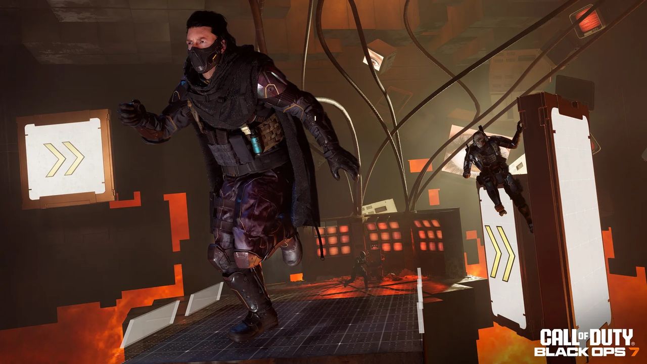 Call of Duty: Black Ops 7 Season 3 screenshots including weapon prestige camos, new mode gameplay for freerun and demolition, and new operator skins.