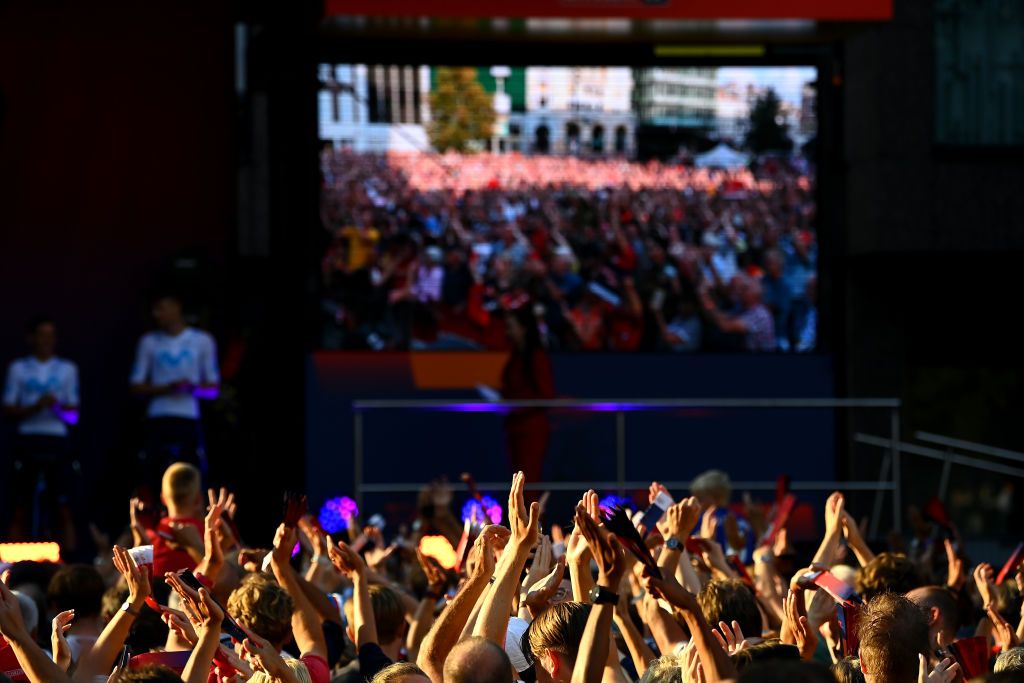 UTRECHT NETHERLANDS AUGUST 18 Fans detail view during the 77th Tour of Spain 2022 Team Presentation LaVuelta22 WorldTour on August 18 2022 in Utrecht Netherlands Photo by Tim de WaeleGetty Images