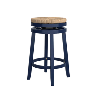 Blue stool with woven seat