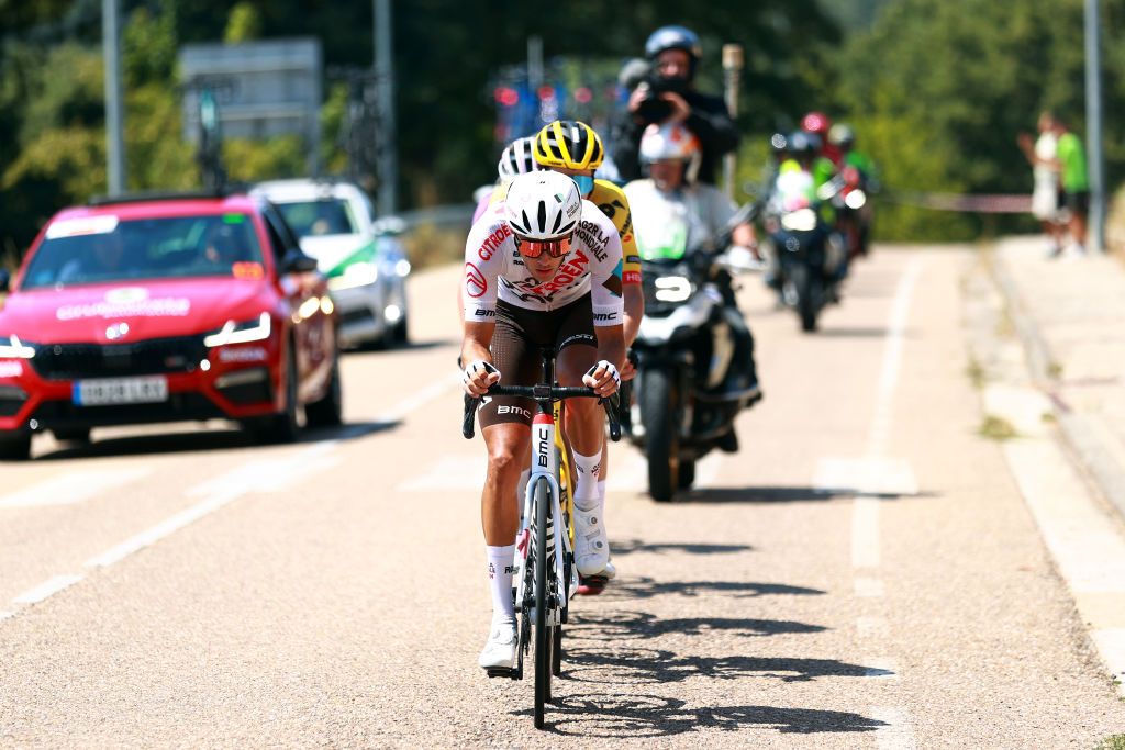 VILLARCAYO SPAIN AUGUST 04 Bastien Tronchon of France and Ag2R Citroen Team competes in the breakaway during the 44th Vuelta a Burgos 2022 Stage 3 a 156km stage from Quintana Martn Galndez to Villarcayo on August 04 2022 in Villarcayo Spain Photo by Gonzalo Arroyo MorenoGetty Images