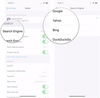 Change Search Engine on iPhone: Tap Search Engine, choose your search engine
