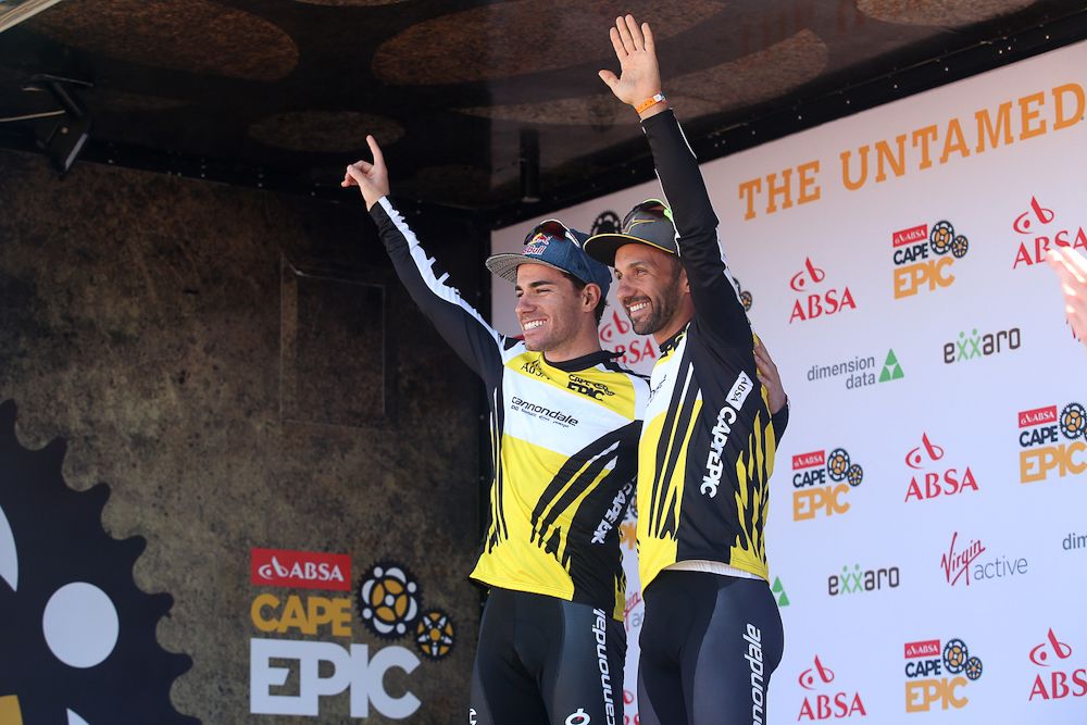 Fumic and Avancini on the stage 2 podium at Cape Epic