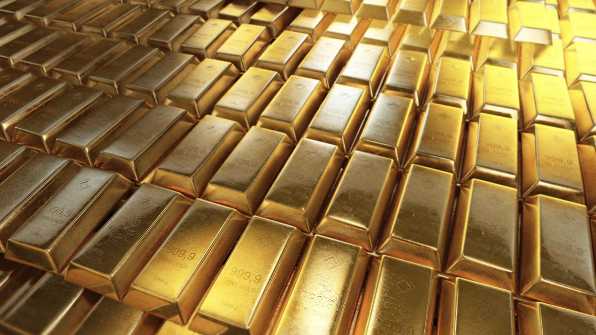 Stacks and rows of gold bars