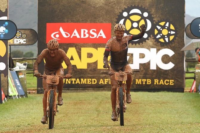 Karl Platt and Urs Huber of Team Bulls finish in second place during stage 2