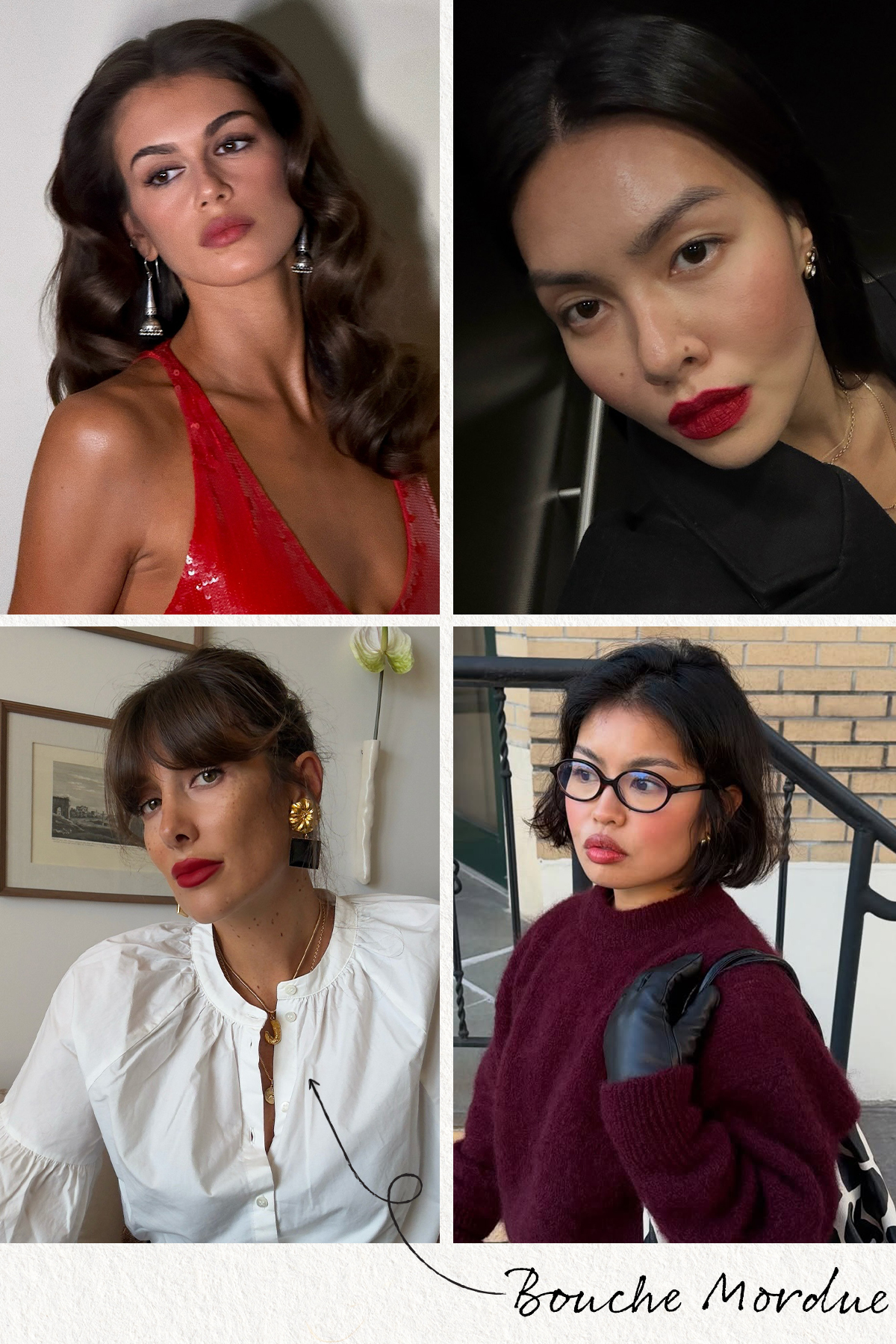 A collage of bitten lip looks