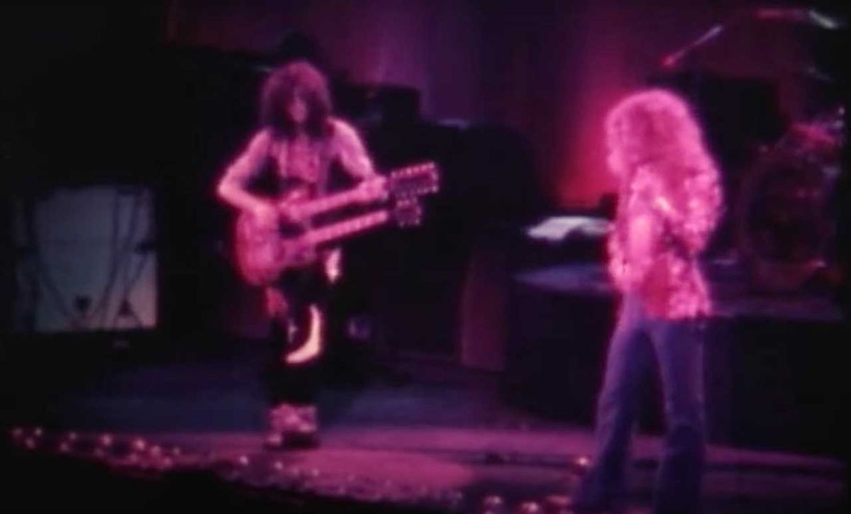 Led Zeppelin onstage in Richfield, Ohio, in 1975