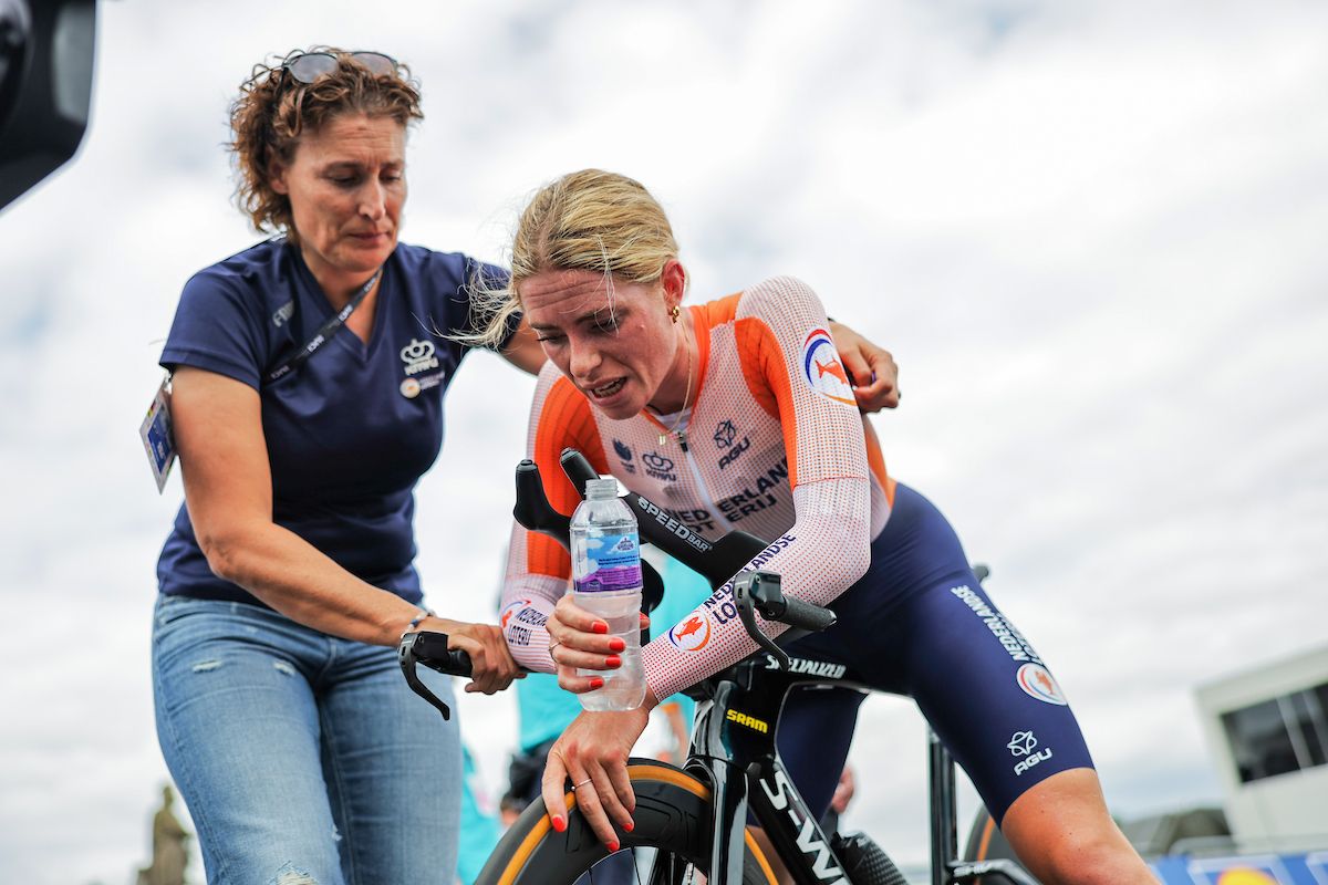Picture by Alex Whitehead/SWpix.com - 10/08/2023 - Road Cycling - 2023 UCI Cycling World Championships - Stirling, Scotland - Women&acirc;s Elite Time Trial - Demi Vollering of Netherlands after competing in the Women's Elite Time Trial