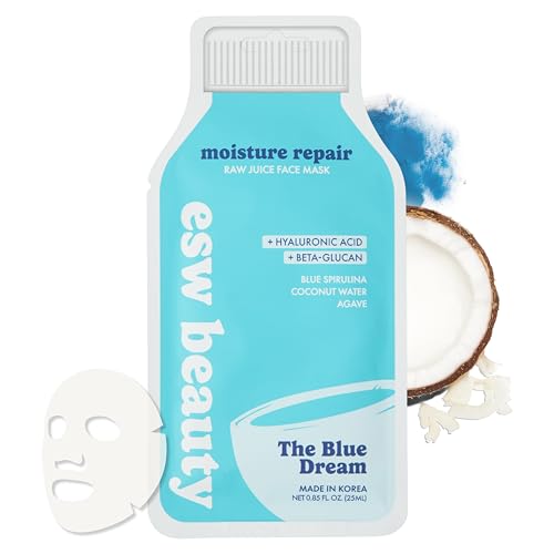 Esw Beauty the Blue Dream - Moisture Repair Raw Juice Face Mask - Hydrating With Blue Spirulina, Coconut Water &amp;amp; Agave for Dry, Sensitive Skin - Replenishes &amp;amp; Fights Aging