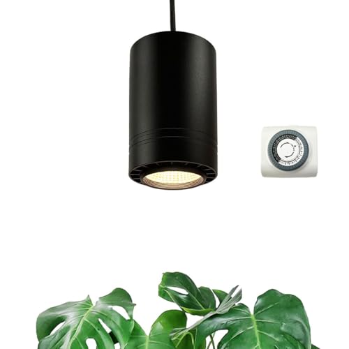 Valikiy Hanging Grow Light 40w Large, Full Spectrum Warm White Color, With Timer, Plug-In Pendant Grow Lights With 15ft Fabric Power Cord, Decorative Light for Indoor Plants, Flowers