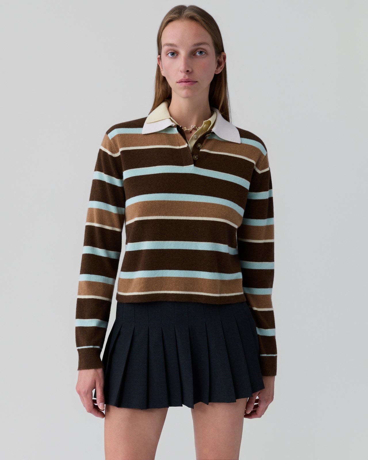 Cropped Stripe Rugby - Chestnut Combo