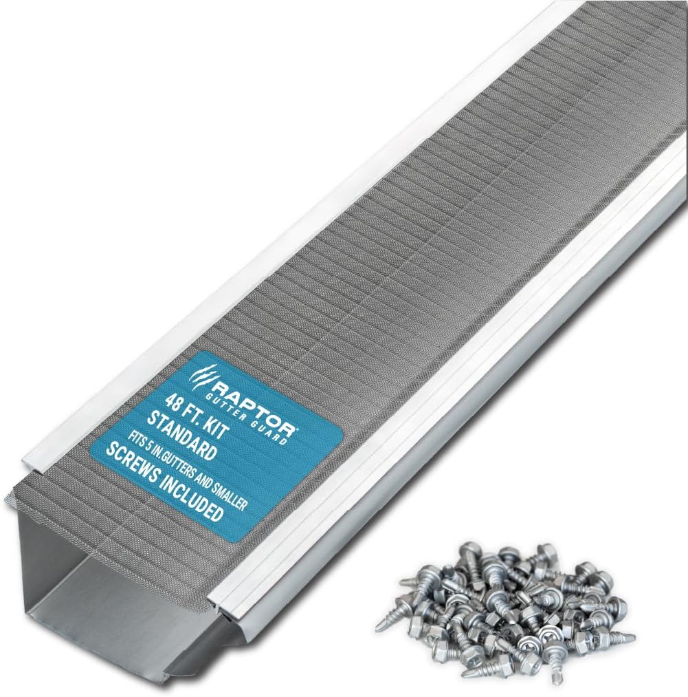 Raptor Gutter Guard &amp;ndash; 48 Ft. (nominal) Contractor Grade Stainless Steel Micro-Mesh Gutter Guard Kit With Screws Included. Fits 5 In. Gutters and Smaller. Diy-Friendly. (5.625 In. X 47.625 In.)