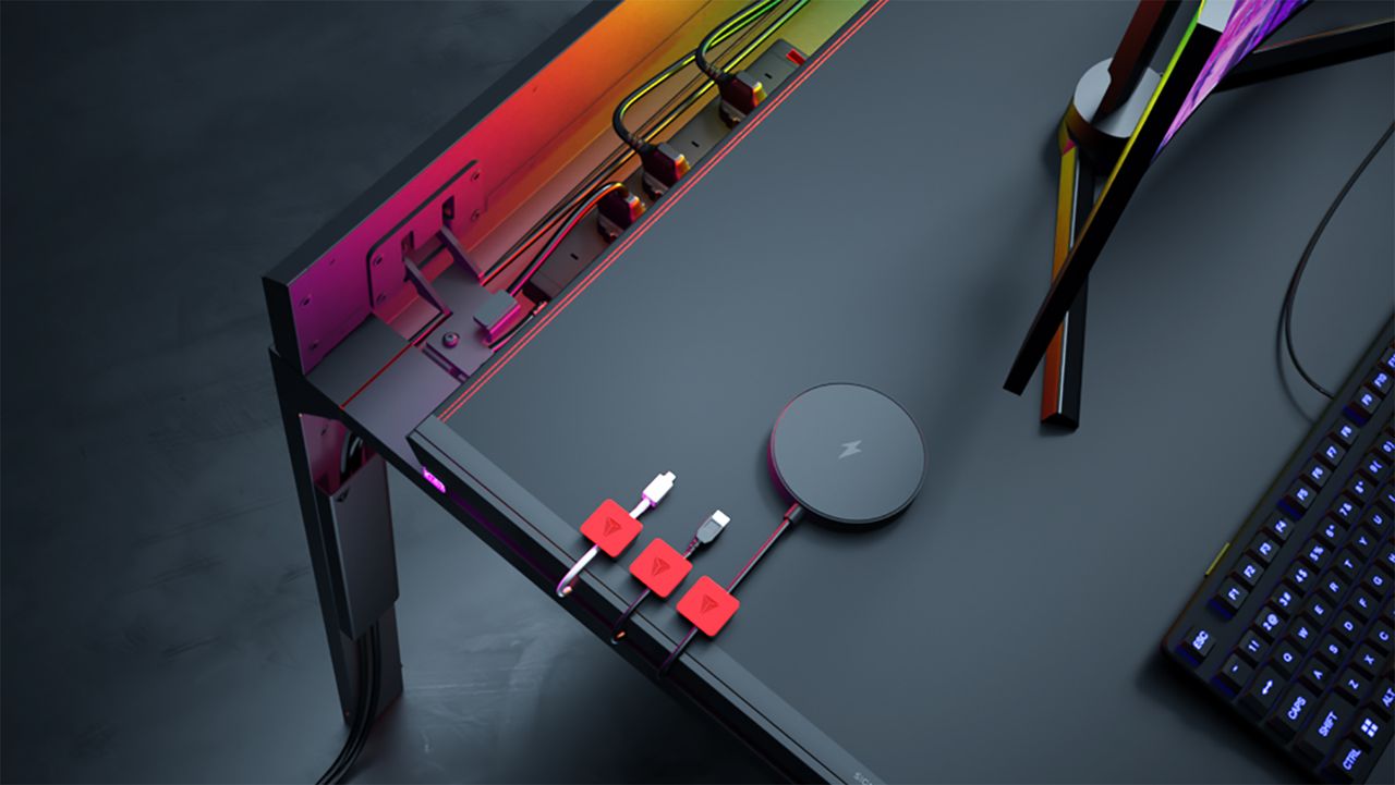 Secretlab Magnus Metal Desk from various angles with RGB enabled