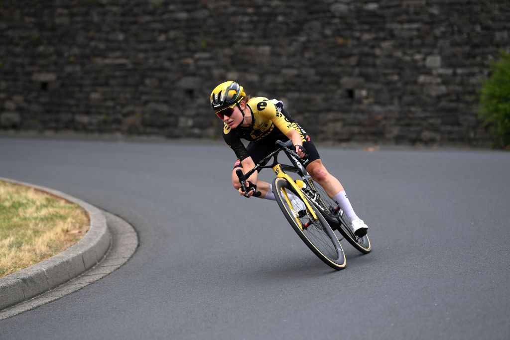 CLERMONTFERRAND FRANCE JULY 24 Eva Van Agt of The Netherlands and Team JumboVisma competes in the breakaway prior to the 2nd Tour de France Femmes 2023 Stage 2 a 1517km stage from ClermontFerrand to Mauriac UCIWWT on July 24 2023 in ClermontFerrand France Photo by Alex BroadwayGetty Images
