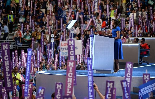 The Democratic National Convention stage. 