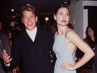 Minnie Driver and Matt Damon attend the premiere of 'Good Will Hunting in 1997
