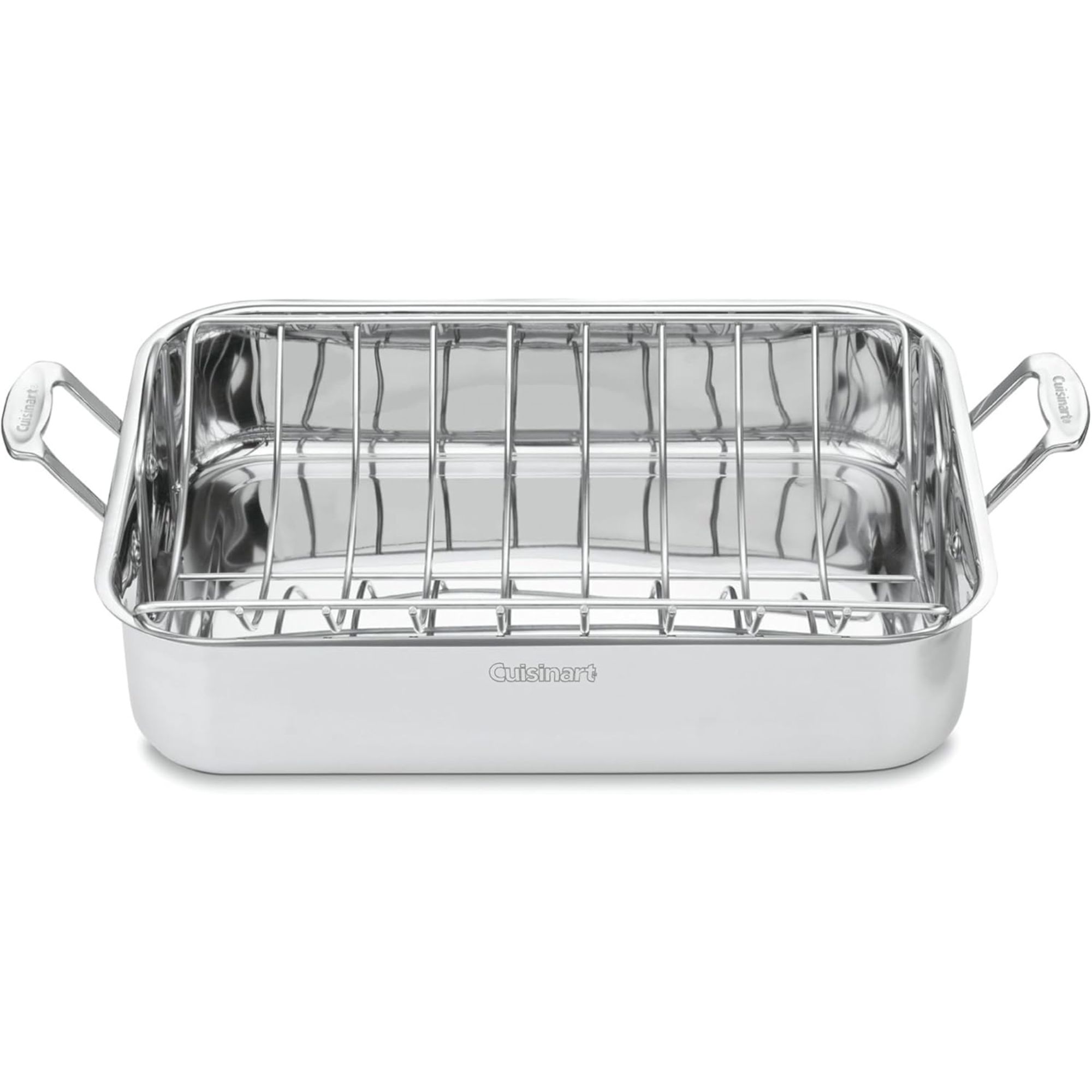 Silver roasting pan with U-shaped inner rack