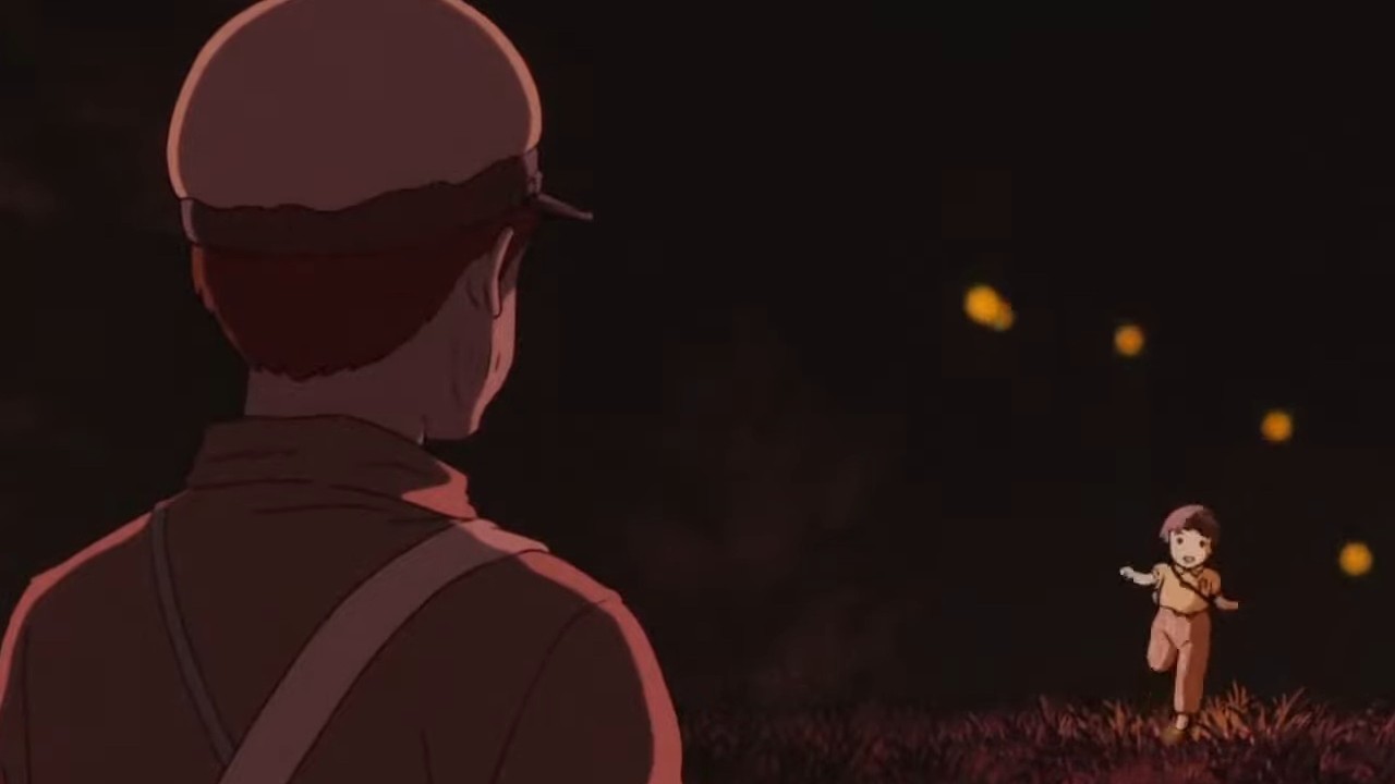 Setsuko running toward her brother, Seita, in Grave of the Fireflies