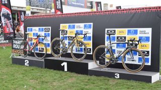 The Paris-Roubaix 2018 podium bikes: Sagan's S-Works Roubaix, Dillier's Factor O2 and Terpstra's S-Works Tarmac