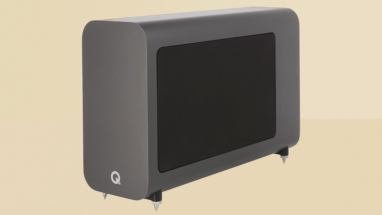 Q Acoustics 3050i 5.1 Cinema Package subwoofer on yellow background