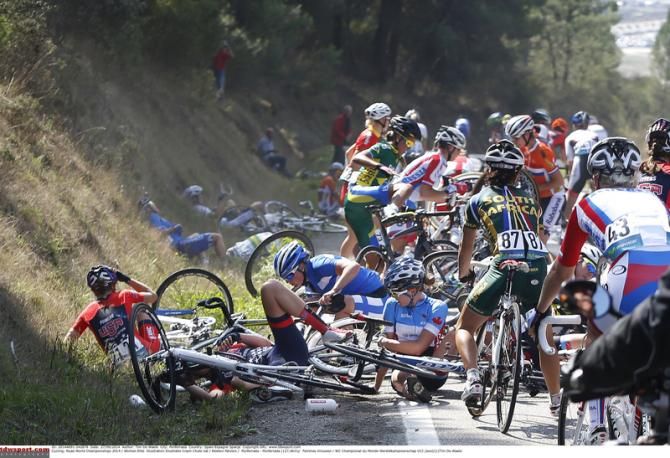 The crash early on in the women's race brought down plenty of riders