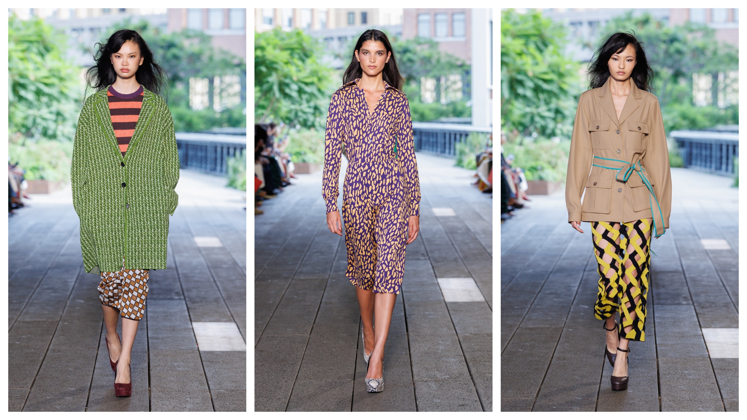 Model on the DVF Spring 2027 runway at New York Fashion Week.