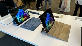 Microsoft's new Surface devices are up to 90 percent faster than their predecessors. The Surface Pro also gains an OLED option.