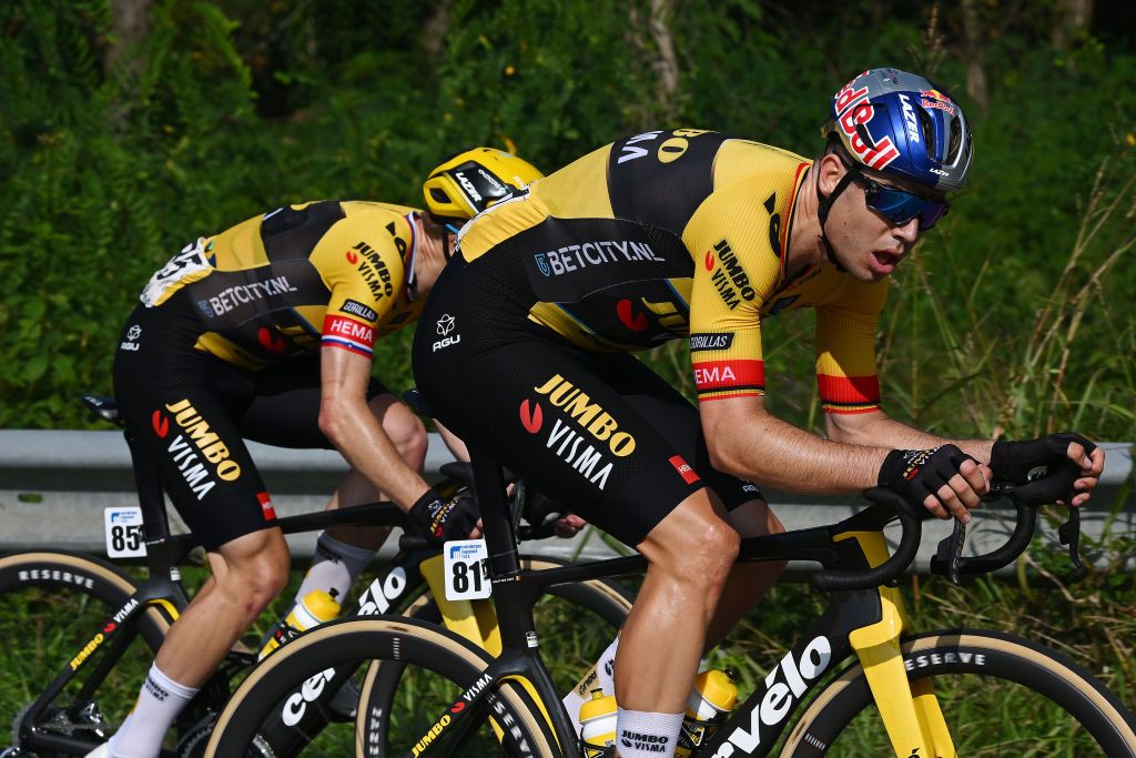 LEGNANO ITALY OCTOBER 02 Wout Van Aert of Belgium and Team JumboVisma competes during the 104th Coppa Bernocchi GP Banco BPM a 18665km one day race from Parabiago to Legnano on October 02 2023 in Legnano Italy Photo by Dario BelingheriGetty Images