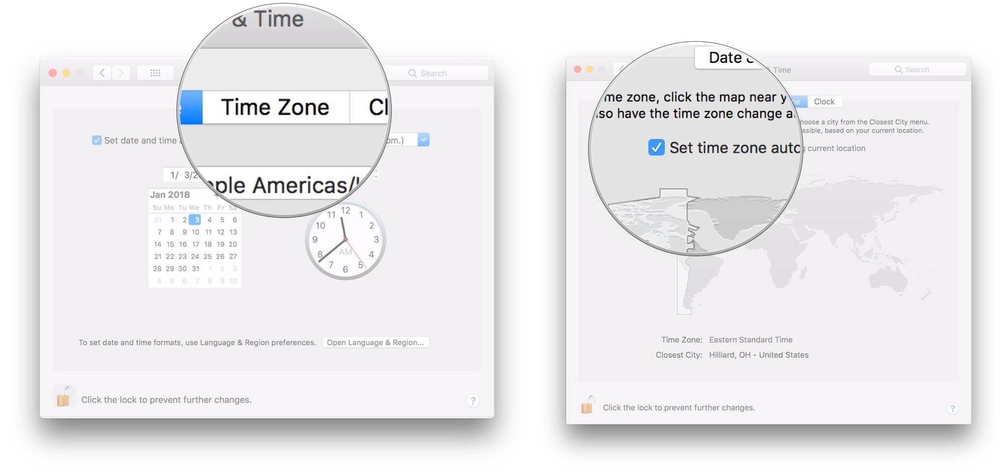 Click Time Zone, uncheck box