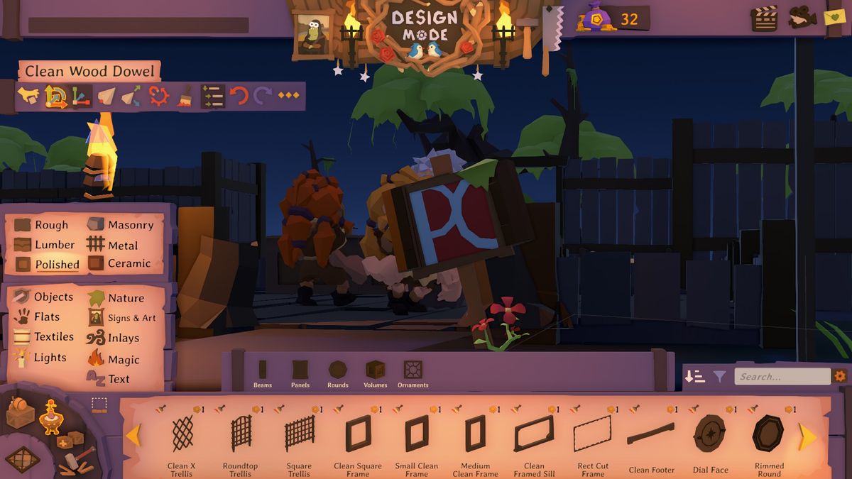 Several images showing off the decor builder in Tavern Keeper.