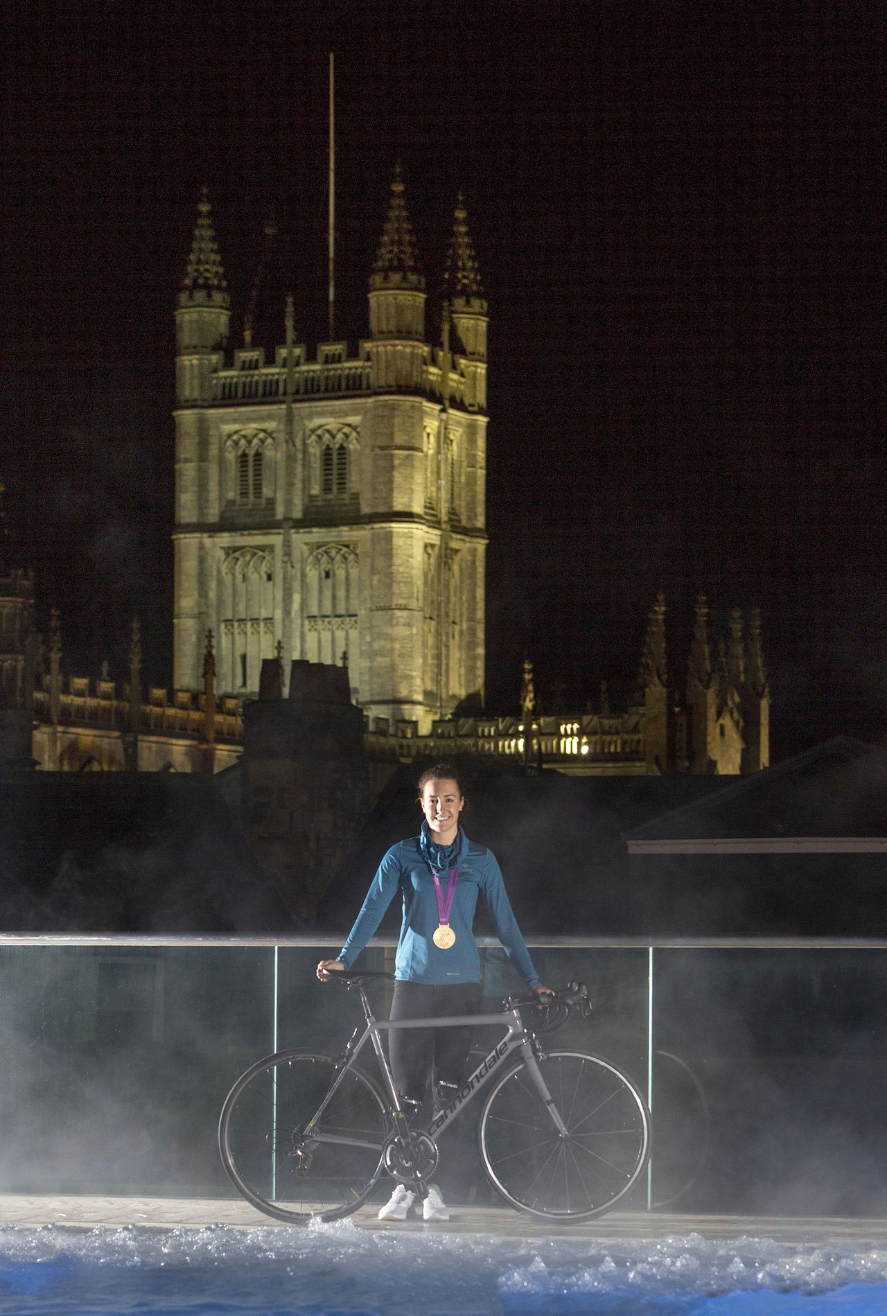Dani King in front of the Abbey in Bath for the Tour Series launch