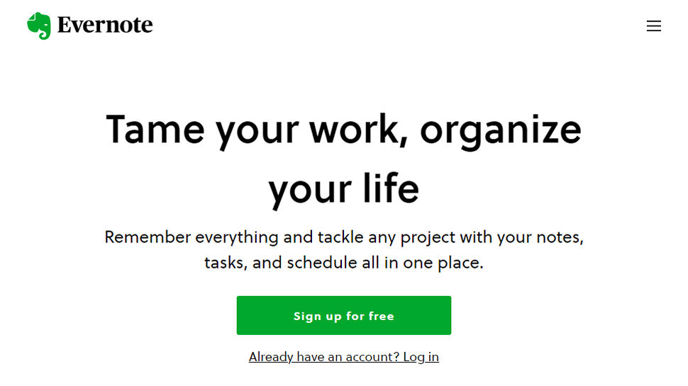 Website screenshot of Evernote