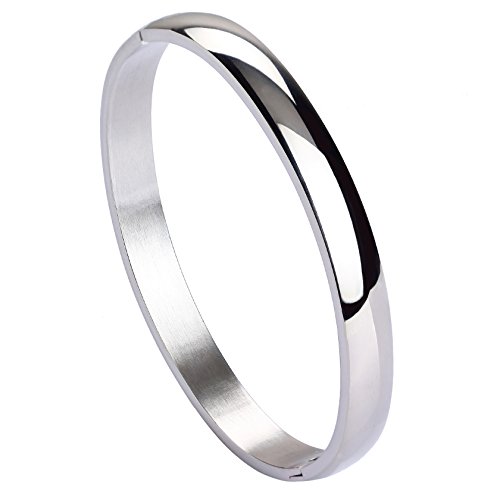 Milakoo Stainless Steel Womens Bangle Bracelets for Mother's Day Gifts Silver 8mm Oval Cuff Bangle