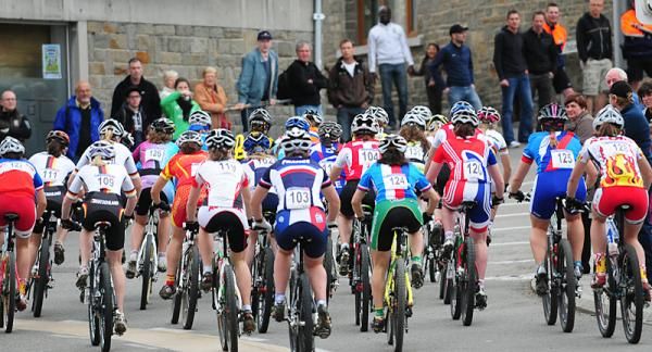 The junior women head up the ultra-steep road climb