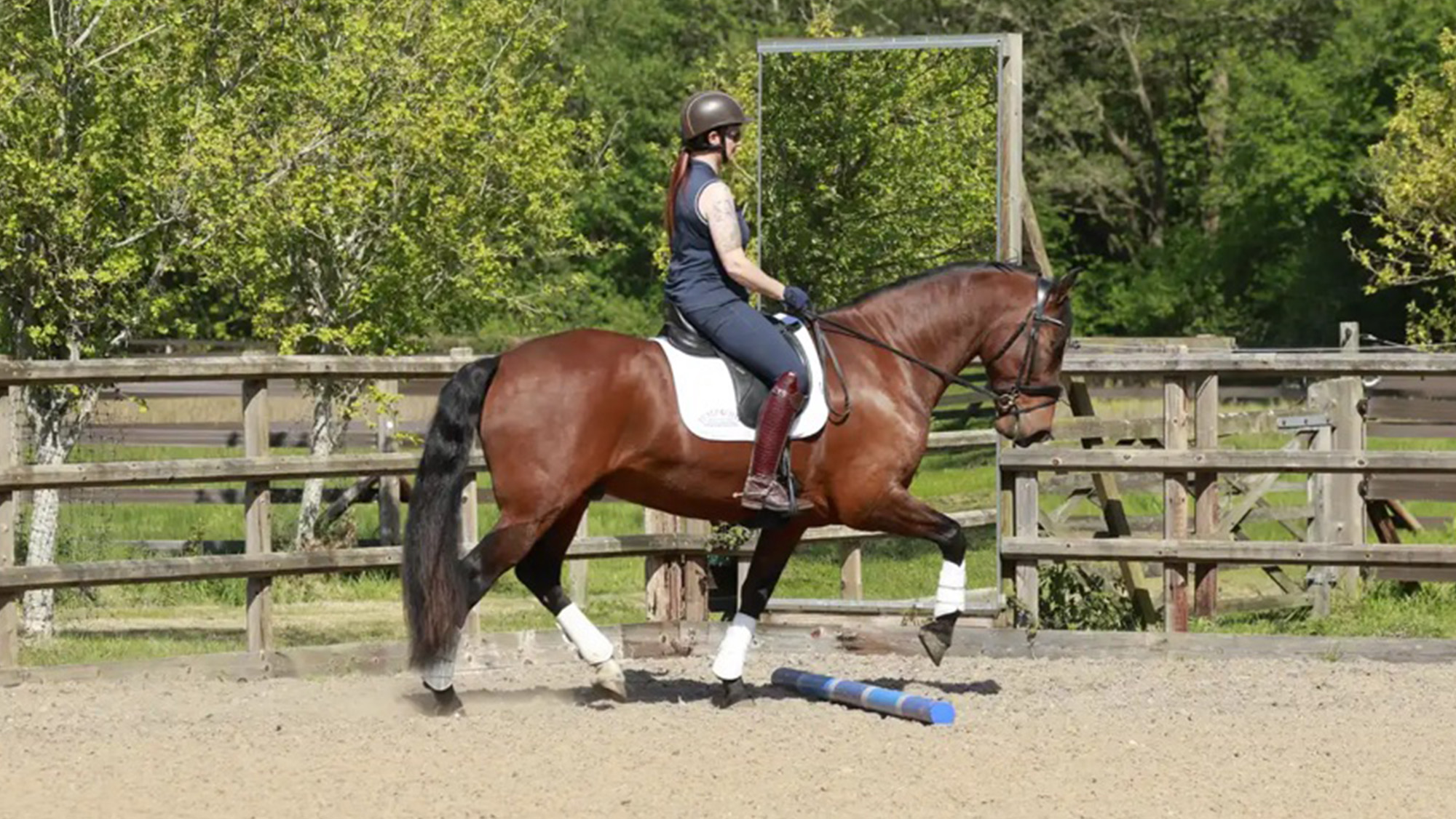 Tania demonstrating how to ride a circle using this polework exercise